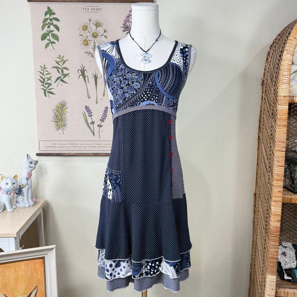 90s Y2k Patchwork Polka Dot Floral Babydoll Dress Whimsy Twee Fairy Grunge M 8